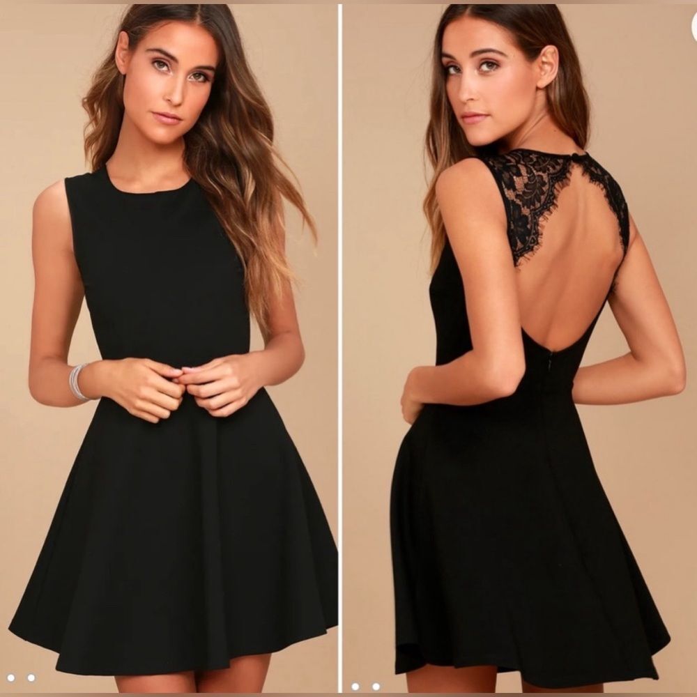 Lulus Need You Close Black Lace Backless Skater Dress Size Small